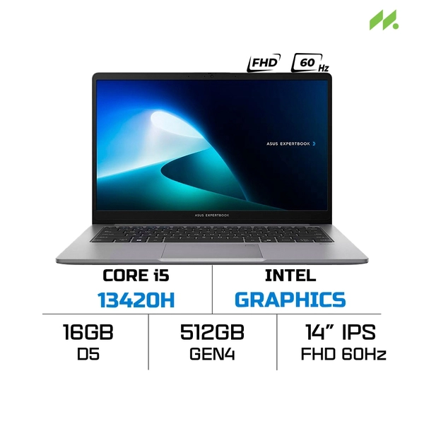 Laptop ASUS ExpertBook P1403CVA-i516-50W (Intel Core i5-13420H Intel UHD 14 inch FHD 16GB 512GB Xám Win 11)